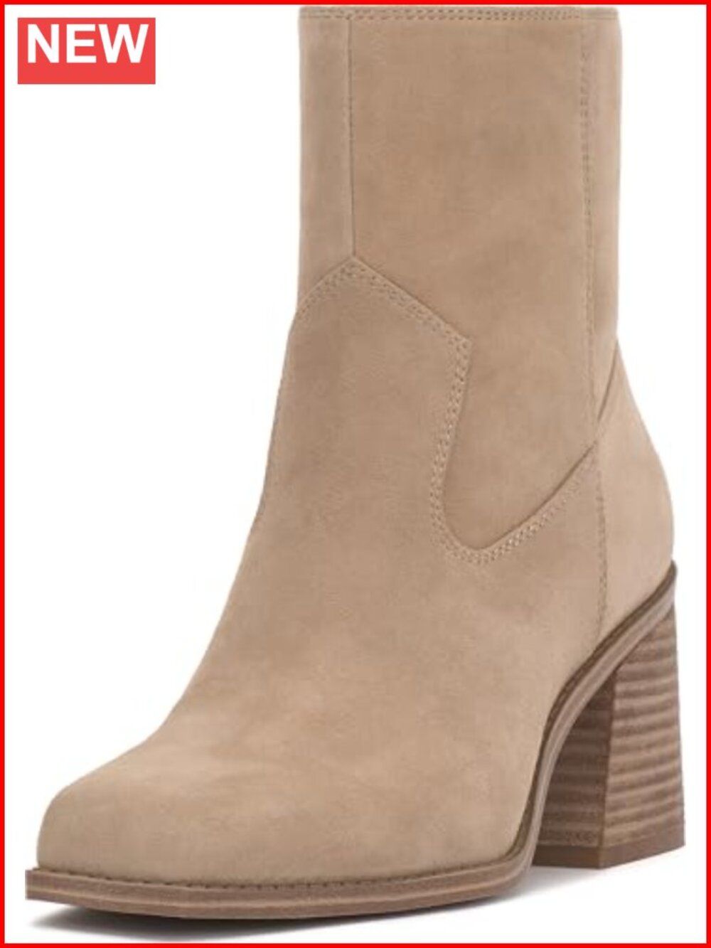 Snip Toe Suede Ankle Booties Stacked Heel Slip On